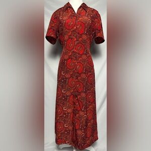 NEWTEX APPARELS Vintage Paisley Collared Button Down Tie Back Maxi Dress Size M
